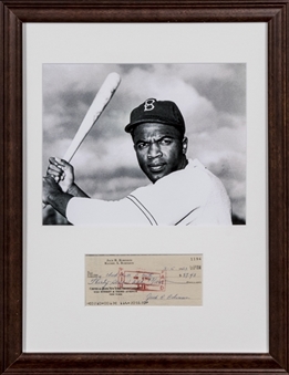 1963 Jackie Robinson Autographed Check in Framed Photograph Display With Rachel Robinson LOA (Beckett)
